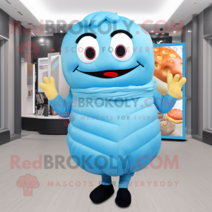 Sky Blue Croissant mascot costume character dressed with a Turtleneck and Tie pins