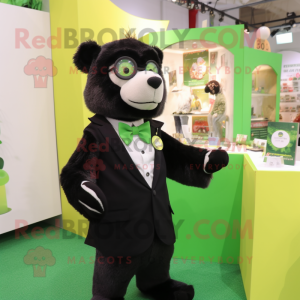 Lime Green Spectacled Bear mascot costume character dressed with a Tuxedo and Keychains