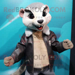 nan Ferret mascot costume character dressed with a Leather Jacket and Cufflinks