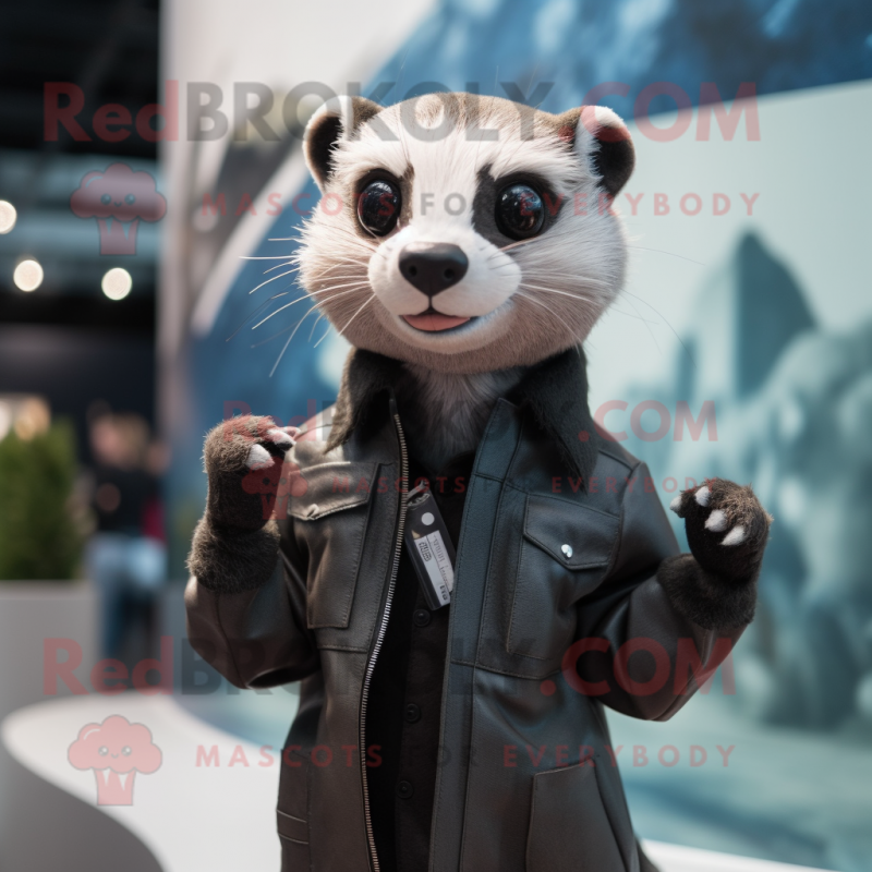 nan Ferret mascot costume character dressed with a Leather Jacket and Cufflinks