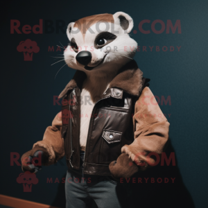 nan Ferret mascot costume character dressed with a Leather Jacket and Cufflinks