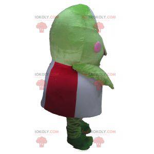 Mascote sapo verde muito engraçado em vermelho e branco -