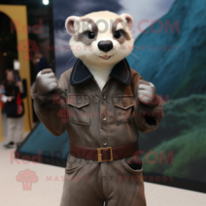 nan Ferret mascot costume character dressed with a Leather Jacket and Cufflinks