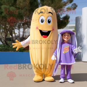 Lavender French Fries mascot costume character dressed with a Capri Pants and Wraps