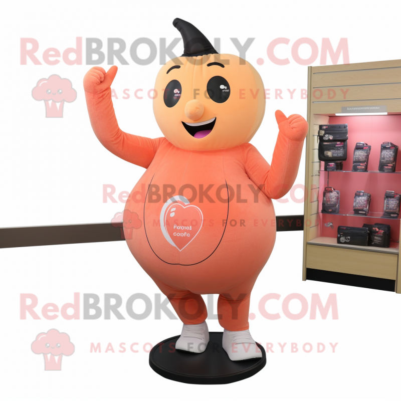Peach Squash mascot costume character dressed with a Yoga Pants and Mittens Peach Squash mascot costume character dressed with a Yoga Pants and Mittens