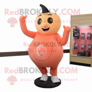 Peach Squash mascot costume character dressed with a Yoga Pants and Mittens