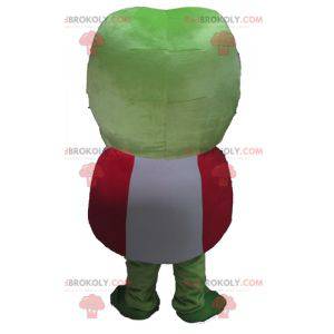 Mascote sapo verde muito engraçado em vermelho e branco -