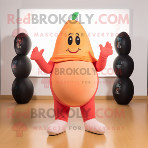 Peach Squash mascot costume character dressed with a Yoga Pants and Mittens