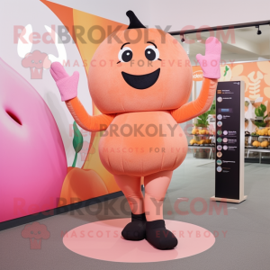 Peach Squash mascot costume character dressed with a Yoga Pants and Mittens