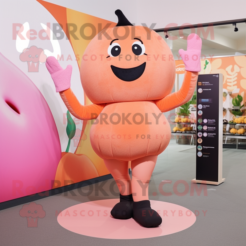 Peach Squash mascot costume character dressed with a Yoga Pants and Mittens Peach Squash mascot costume character dressed with a Yoga Pants and Mittens