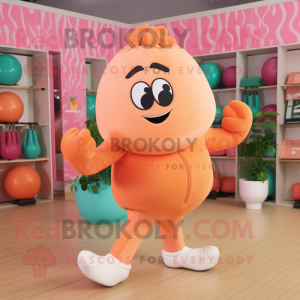 Peach Squash mascot costume character dressed with a Yoga Pants and Mittens
