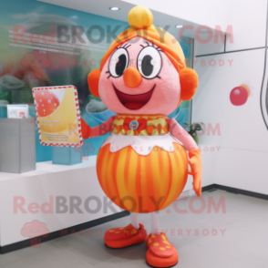 Peach Clown mascot costume character dressed with a Swimwear and Clutch bags