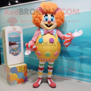 Peach Clown mascot costume character dressed with a Swimwear and Clutch bags
