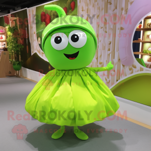 Lime Green Apple mascot costume character dressed with a Circle Skirt and Shawls