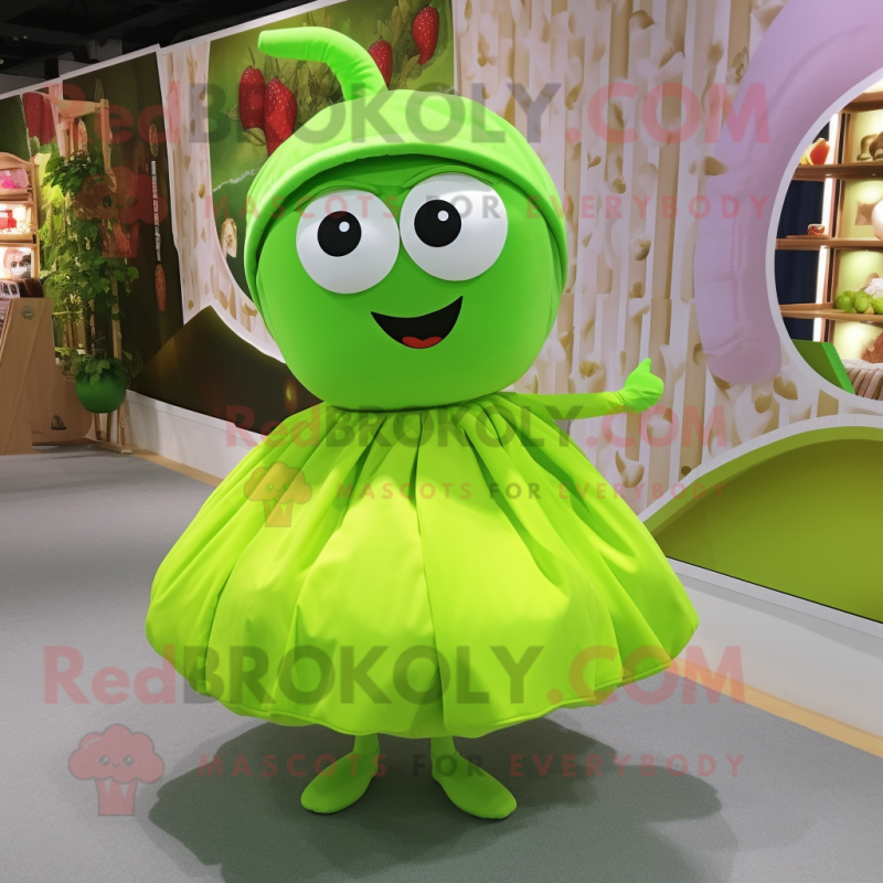 Lime Green Apple mascot costume character dressed with a Circle Skirt and Shawls Lime Green Apple mascot costume character dressed with a Circle Skirt and Shawls