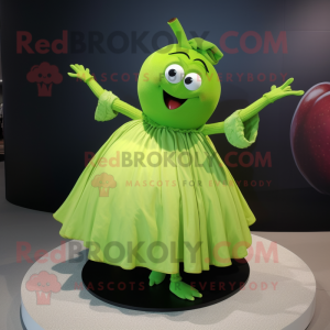Lime Green Apple mascot costume character dressed with a Circle Skirt and Shawls