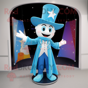 Sky Blue Magician mascot costume character dressed with a Skirt and Pocket squares