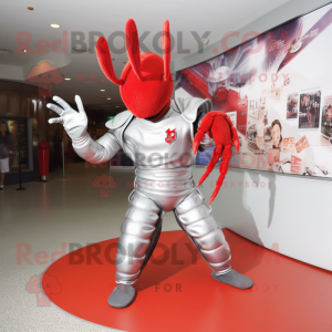 Silver Lobster mascot costume character dressed with a Rash Guard and Keychains