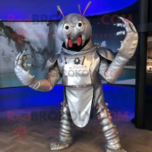 Silver Lobster mascot costume character dressed with a Rash Guard and Keychains