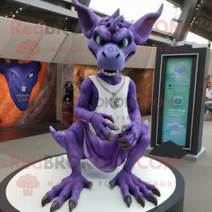 Purple Gargoyle mascot costume character dressed with a Tank Top and Earrings