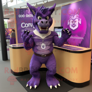Purple Gargoyle mascot costume character dressed with a Tank Top and Earrings