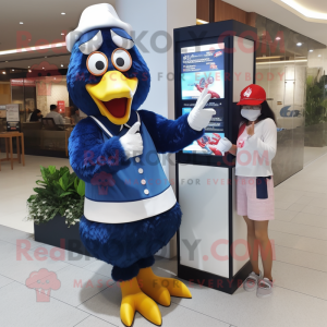 Blue Roosters mascot costume character dressed with a A-Line Dress and Digital watches