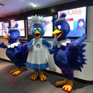 Blue Roosters mascot costume character dressed with a A-Line Dress and Digital watches