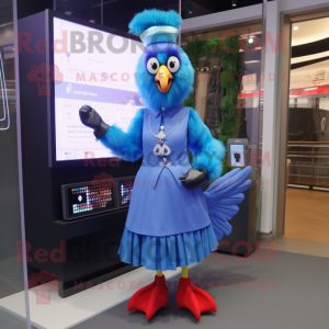Blue Roosters mascot costume character dressed with a A-Line Dress and Digital watches