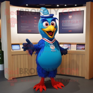 Blue Roosters mascot costume character dressed with a A-Line Dress and Digital watches