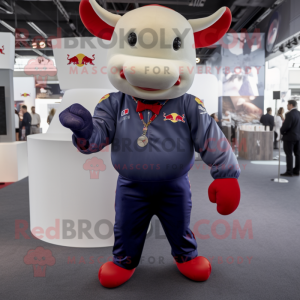 Red Bull mascot costume character dressed with a Button-Up Shirt and Cufflinks