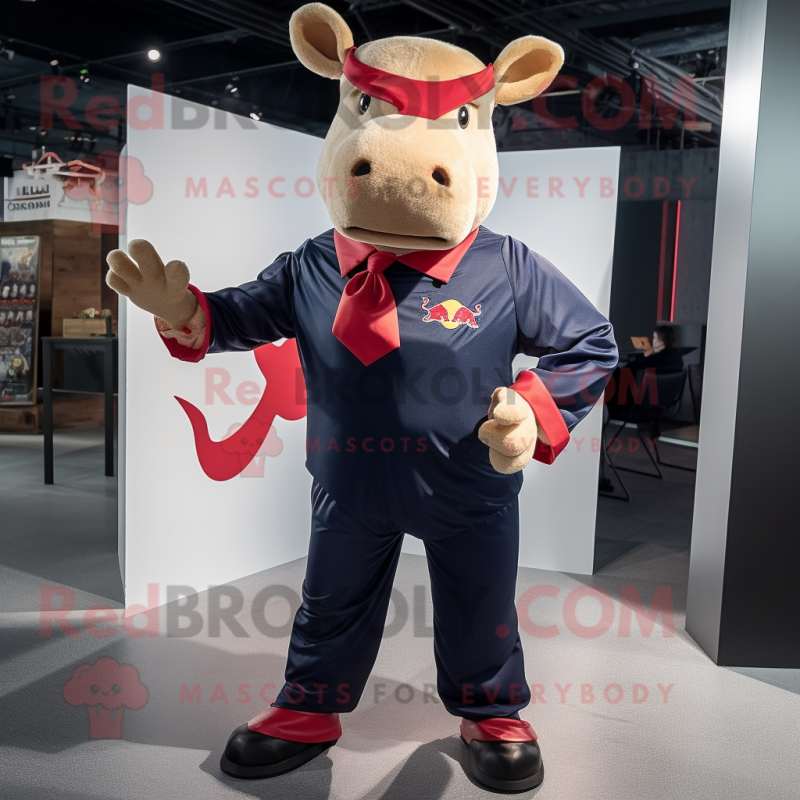 Red Bull mascot costume character dressed with a Button-Up Shirt and Cufflinks