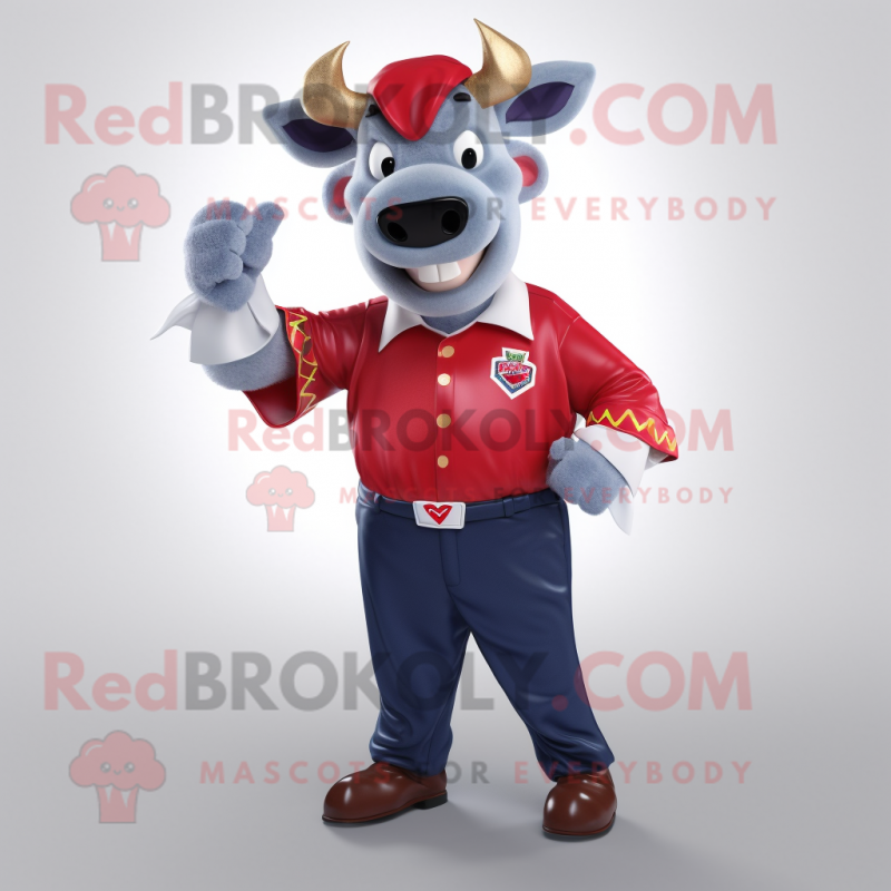 Red Bull mascot costume character dressed with a Button-Up Shirt and Cufflinks