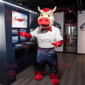 Red Bull mascot costume character dressed with a Button-Up Shirt and Cufflinks