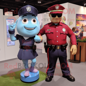 Maroon Police Officer mascot costume character dressed with a Chambray Shirt and Smartwatches