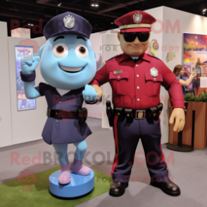 Maroon Police Officer mascot costume character dressed with a Chambray Shirt and Smartwatches