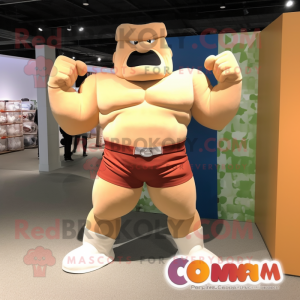 Tan Strongman mascot costume character dressed with a Joggers and Bracelets