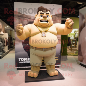 Tan Strongman mascot costume character dressed with a Joggers and Bracelets