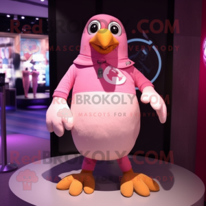 Pink Penguin mascot costume character dressed with a Polo Tee and Cufflinks