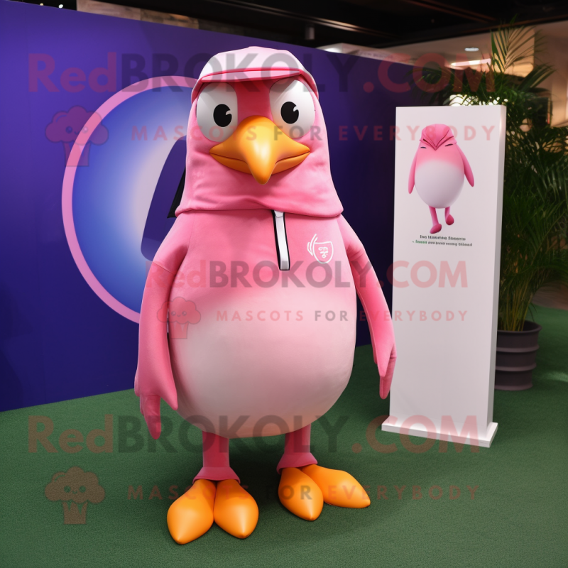 Pink Penguin mascot costume character dressed with a Polo Tee and Cufflinks