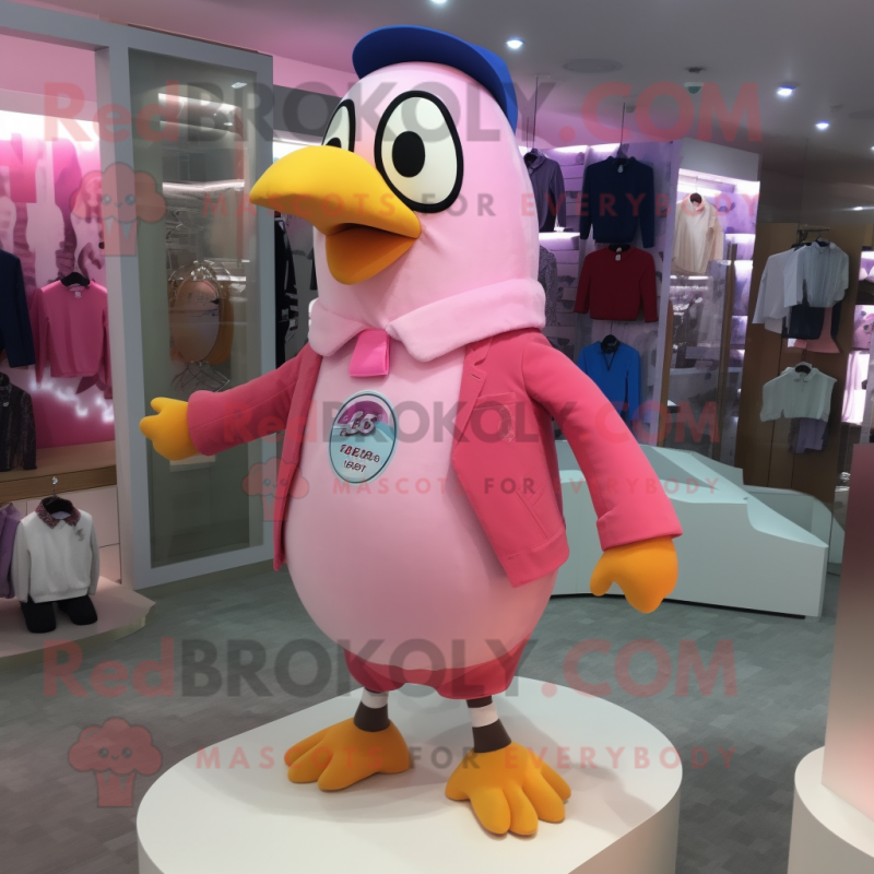 Pink Penguin mascot costume character dressed with a Polo Tee and Cufflinks