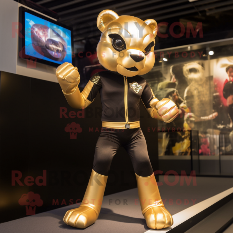 Gold Panther mascot costume character dressed with a Jeggings and Watches