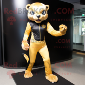 Gold Panther mascot costume character dressed with a Jeggings and Watches