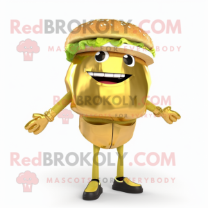 Gold Hamburger mascot costume character dressed with a Capri Pants and Belts
