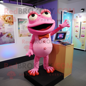 Pink Frog mascot costume character dressed with a Mini Dress and Cufflinks