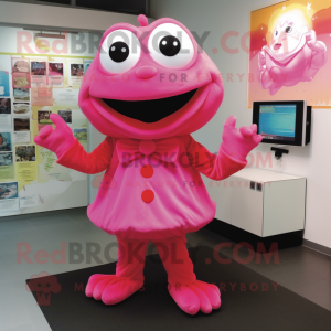 Pink Frog mascot costume character dressed with a Mini Dress and Cufflinks