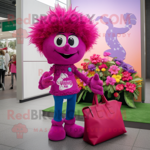 Magenta Bouquet Of Flowers mascot costume character dressed with a Mom Jeans and Handbags