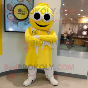 Lemon Yellow Doctor mascot costume character dressed with a Poplin Shirt and Bracelet watches