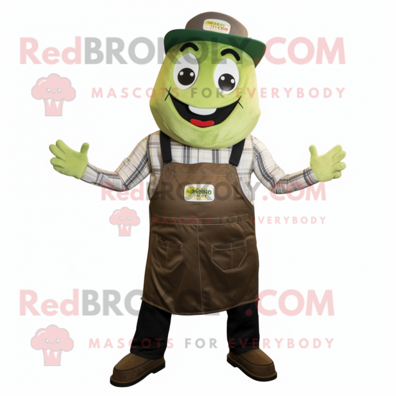 Olive Bbq Ribs mascot costume character dressed with a Dungarees and Pocket squares Olive Bbq Ribs mascot costume character dressed with a Dungarees and Pocket squares