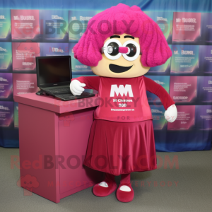 Magenta Lasagna mascot costume character dressed with a Mini Skirt and Reading glasses