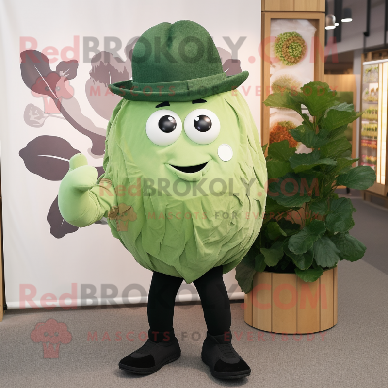 Olive Cabbage mascot costume character dressed with a Oxford Shirt and Hat pins Olive Cabbage mascot costume character dressed with a Oxford Shirt and Hat pins